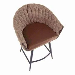 Lumisource Braided Matisse Counter Stool in Grey Faux Leather and Grey Fabric -Kitchen & Dining Furniture Sales Store LumiSource20LLC B26xxBRAIDMATxxBKGYxxxx6xxxxac30dd