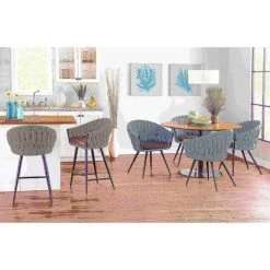 Lumisource Braided Matisse Counter Stool in Grey Faux Leather and Grey Fabric -Kitchen & Dining Furniture Sales Store LumiSource20LLC B26xxBRAIDMATxxBKGYxxxx8xxxx988db2