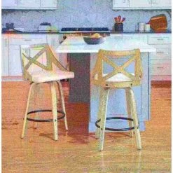 Lumisource Charlotte Counter Stool in White Washed Wood and Cream Fabric, PK 2 -Kitchen & Dining Furniture Sales Store LumiSource20LLC B26xxCHARLOTxxWWCR2xxxx17xxxx93fff6