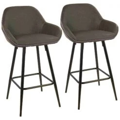 Lumisource Clubhouse Counter Stool and Black and Grey Faux Leather, PK 2