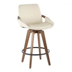 Lumisource Cosmo Counter Stool in Walnut and Cream Faux Leather