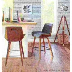 Lumisource Corazza Counter Stool in Walnut Wood and Charcoal Fabric -Kitchen & Dining Furniture Sales Store LumiSource20LLC B26xxCRZZXxxWLxxCHAxxxx8xxxx5603a9