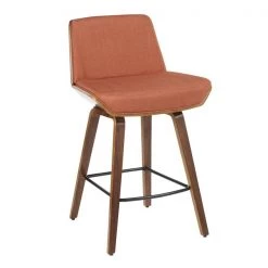 Lumisource Corazza Counter Stool in Walnut Wood and Orange Fabric