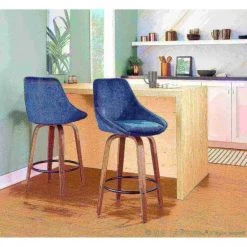 Lumisource Diana Counter Stool in Walnut Wood and Blue Velvet, PK 2 -Kitchen & Dining Furniture Sales Store LumiSource20LLC B26xxDIANAxxGRTQxxWLVBU2xxxx8xxxx70cc99