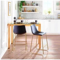 Lumisource Duke Counter Stool in Gold Metal and Black Faux Leather, PK 2 -Kitchen & Dining Furniture Sales Store LumiSource20LLC B26xxDUKExxAUBK2xxxx9xxxxba8adf