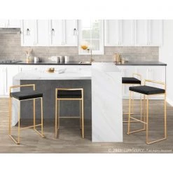 Lumisource Fuji Counter Stool in Gold with Black Velvet Cushion, PK 2 -Kitchen & Dining Furniture Sales Store LumiSource20LLC B26xxFUJIxxAUVBK2xxxx12xxxxdf4742