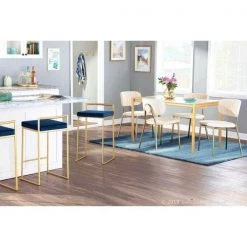 Lumisource Fuji Stackable Counter Stool in Gold with Blue Velvet Cushion, PK 2 -Kitchen & Dining Furniture Sales Store LumiSource20LLC B26xxFUJIxxAUVBU2xxxx11xxxx1b7aa8