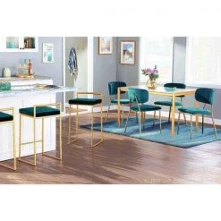 Lumisource Fuji Stackable Counter Stool in Gold with Green Velvet Cushion, PK 2 -Kitchen & Dining Furniture Sales Store LumiSource20LLC B26xxFUJIxxAUVGN2xxxx11xxxxbdd659