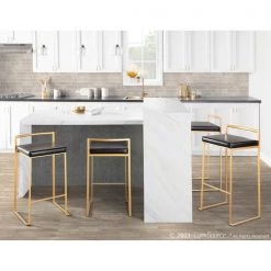 Lumisource Fuji Counter Stool in Gold with Black Faux Leather, PK 2 -Kitchen & Dining Furniture Sales Store LumiSource20LLC B26xxFUJIxxAUxxBK2xxxx12xxxxb4e1b7