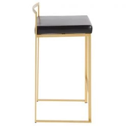 Lumisource Fuji Counter Stool in Gold with Black Faux Leather, PK 2 -Kitchen & Dining Furniture Sales Store LumiSource20LLC B26xxFUJIxxAUxxBK2xxxx3xxxx020868