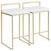 Lumisource Fuji Counter Stool in Gold with White Faux Leather, PK 2