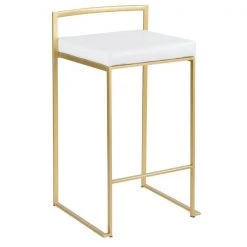 Lumisource Fuji Counter Stool in Gold with White Faux Leather, PK 2 -Kitchen & Dining Furniture Sales Store LumiSource20LLC B26xxFUJIxxAUxxW2xxxx2xxxx8a68ad