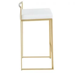 Lumisource Fuji Counter Stool in Gold with White Faux Leather, PK 2 -Kitchen & Dining Furniture Sales Store LumiSource20LLC B26xxFUJIxxAUxxW2xxxx3xxxx9f000a