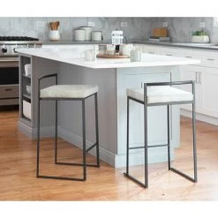 Lumisource Fuji Counter Stool in Black and Light Grey Cowboy Fabric Cushion, PK 2 -Kitchen & Dining Furniture Sales Store LumiSource20LLC B26xxFUJIxxBKLGY2xxxx12xxxxbb4eb6