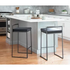 Lumisource Fuji Stackable Counter Stool in Black with Black Velvet Cushion, PK 2 -Kitchen & Dining Furniture Sales Store LumiSource20LLC B26xxFUJIxxBKVBK2xxxx12xxxx8aaa06