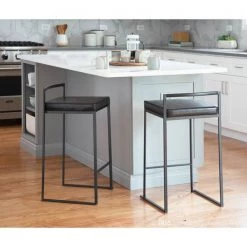 Lumisource Fuji Counter Stool in Black and Black Faux Leather Cushion, PK 2 -Kitchen & Dining Furniture Sales Store LumiSource20LLC B26xxFUJIxxBKxxBK2xxxx12xxxx5599df