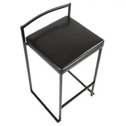 Lumisource Fuji Counter Stool in Black and Black Faux Leather Cushion, PK 2 -Kitchen & Dining Furniture Sales Store LumiSource20LLC B26xxFUJIxxBKxxBK2xxxx7xxxx741790