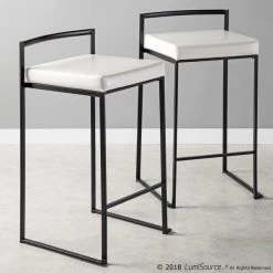 Lumisource Fuji Counter Stool in Black and White Faux Leather Cushion, PK 2 -Kitchen & Dining Furniture Sales Store LumiSource20LLC B26xxFUJIxxBKxxW2xxxx10xxxx2169cd