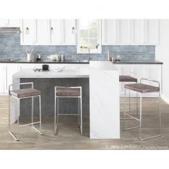 Lumisource Fuji Counter Stool in Stainless Steel and Stone Fabric Cushion, PK 2 -Kitchen & Dining Furniture Sales Store LumiSource20LLC B26xxFUJIxxSTN2xxxx12xxxxb585f1