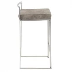 Lumisource Fuji Counter Stool in Stainless Steel and Stone Fabric Cushion, PK 2 -Kitchen & Dining Furniture Sales Store LumiSource20LLC B26xxFUJIxxSTN2xxxx3xxxxaa16b8