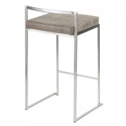 Lumisource Fuji Counter Stool in Stainless Steel and Stone Fabric Cushion, PK 2 -Kitchen & Dining Furniture Sales Store LumiSource20LLC B26xxFUJIxxSTN2xxxx4xxxx567a58