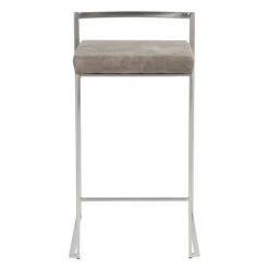 Lumisource Fuji Counter Stool in Stainless Steel and Stone Fabric Cushion, PK 2 -Kitchen & Dining Furniture Sales Store LumiSource20LLC B26xxFUJIxxSTN2xxxx6xxxx778fbc