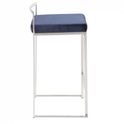 Lumisource Fuji Counter Stool in Stainless Steel and Blue Velvet Cushion, PK 2 -Kitchen & Dining Furniture Sales Store LumiSource20LLC B26xxFUJIxxVBU2xxxx3xxxx61c4e6