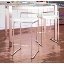 Lumisource Fuji Counter Stool in Stainless Steel and White Velvet Cushion, PK 2 -Kitchen & Dining Furniture Sales Store LumiSource20LLC B26xxFUJIxxVW2xxxx12xxxx9bb620