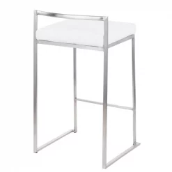 Lumisource Fuji Counter Stool in Stainless Steel and White Velvet Cushion, PK 2 -Kitchen & Dining Furniture Sales Store LumiSource20LLC B26xxFUJIxxVW2xxxx4xxxxa8c0c3
