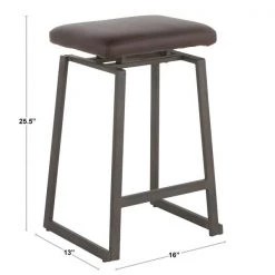 Lumisource Geo Upholstered Counter Stool in Brown Faux Leather, PK 2 -Kitchen & Dining Furniture Sales Store LumiSource20LLC B26xxGEOUPxxANBN2xxDIMSxx456cd2