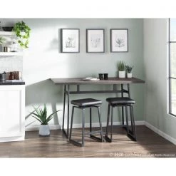 Lumisource Geo Upholstered Counter Stool in Black Metal, Black Faux Leather, PK 2 -Kitchen & Dining Furniture Sales Store LumiSource20LLC B26xxGEOUPxxBKBK2xxxx12xxxx218f7d