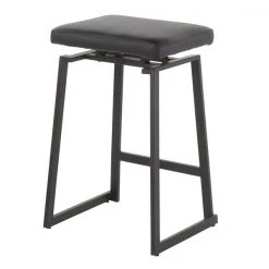 Lumisource Geo Upholstered Counter Stool in Black Metal, Black Faux Leather, PK 2 -Kitchen & Dining Furniture Sales Store LumiSource20LLC B26xxGEOUPxxBKBK2xxxx4xxxx9ab41b