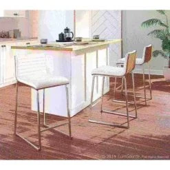 Lumisource Mara Counter Stool in Walnut Wood, White Faux Leather, PK 2 -Kitchen & Dining Furniture Sales Store LumiSource20LLC B26xxMARAxxWLxxW2xxxx10xxxxbfb085