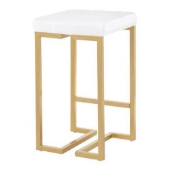 Lumisource Midas Counter Stool in Gold with White Velvet Cushion, PK 2 -Kitchen & Dining Furniture Sales Store LumiSource20LLC B26xxMDASxxAUxxVW2xxxx4xxxx947b63