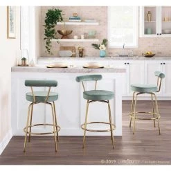 Lumisource Rhonda Counter Stool in Gold Metal and Sage Green Velvet, PK 2 -Kitchen & Dining Furniture Sales Store LumiSource20LLC B26xxRHONDAxxAULGN2xxxx9xxxxc4c664