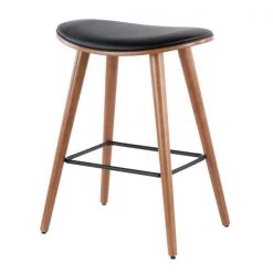 Lumisource Saddle Counter Stool in Walnut and Black Faux Leather, PK 2 -Kitchen & Dining Furniture Sales Store LumiSource20LLC B26xxSADLxxWLxxBK2xxxx4xxxx2103d1