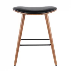 Lumisource Saddle Counter Stool in Walnut and Black Faux Leather, PK 2 -Kitchen & Dining Furniture Sales Store LumiSource20LLC B26xxSADLxxWLxxBK2xxxx5xxxxd05c3e