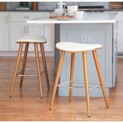 Lumisource Saddle Counter Stool in Walnut and White Faux Leather, PK 2 -Kitchen & Dining Furniture Sales Store LumiSource20LLC B26xxSADLxxWLxxW2xxxx11xxxx758290