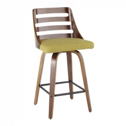 Lumisource Trevi Counter Stool in Walnut Wood and Green Fabric, PK 2 -Kitchen & Dining Furniture Sales Store LumiSource20LLC B26xxTREVIXxxWLGN2xxxx2xxxx95bc88