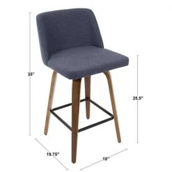 Lumisource Toriano Counter Stool in Walnut and Blue Fabric, PK 2 -Kitchen & Dining Furniture Sales Store LumiSource20LLC B26xxTRNO2XxxWLBU2xxDIMxx40031b