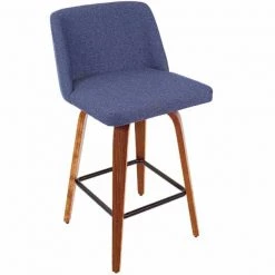 Lumisource Toriano Counter Stool in Walnut and Blue Fabric, PK 2 -Kitchen & Dining Furniture Sales Store LumiSource20LLC B26xxTRNO2XxxWLBU2xxxx2xxxx07948d