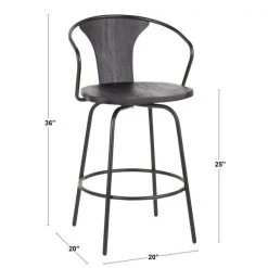 Lumisource Waco Counter Stool with Black Metal and Grey Wood. -Kitchen & Dining Furniture Sales Store LumiSource20LLC B26xxWACOxxBKGYxxDIMxx877938