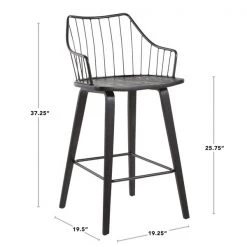 Lumisource Winston Counter Stool in Black Wood and Black Metal -Kitchen & Dining Furniture Sales Store LumiSource20LLC B26xxWINSTNxxBKBKxxDIMxx701c99