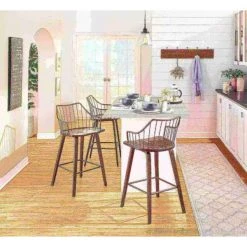 Lumisource Winston Counter Stool in Dark Walnut Wood and Brown Metal -Kitchen & Dining Furniture Sales Store LumiSource20LLC B26xxWINSTNxxWLBNxxxx8xxxx503162