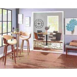 Lumisource Curvini Barstool in Walnut Wood and Cream Fabric, PK 2 -Kitchen & Dining Furniture Sales Store LumiSource20LLC B30xxCRVNIRxxWLCR2xxxx11xxxxc031a4