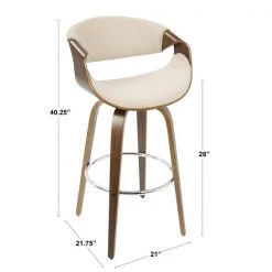 Lumisource Curvini Barstool in Walnut Wood and Grey Fabric, PK 2 -Kitchen & Dining Furniture Sales Store LumiSource20LLC B30xxCRVNIRxxWLGY2xxDIMxx41bad8