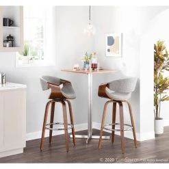 Lumisource Curvini Barstool in Walnut Wood and Grey Fabric, PK 2 -Kitchen & Dining Furniture Sales Store LumiSource20LLC B30xxCRVNIRxxWLGY2xxxx11xxxx01b9fd