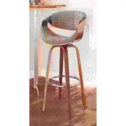 Lumisource Curvini Barstool in Walnut Wood and Grey Fabric, PK 2 -Kitchen & Dining Furniture Sales Store LumiSource20LLC B30xxCRVNIRxxWLGY2xxxx12xxxx200349