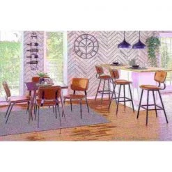 Lumisource Foundry Barstool in Black Metal, Cognac Faux Leather, PK 2 -Kitchen & Dining Furniture Sales Store LumiSource20LLC B30xxFNDYxxBKxxCG2xxxx9xxxx4643a0