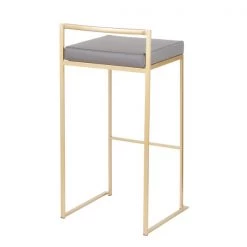 Lumisource Fuji Barstool in Gold with Grey Faux Leather, PK 2 -Kitchen & Dining Furniture Sales Store LumiSource20LLC B30xxFUJIxxAUGY2xxxx4xxxx62bed8